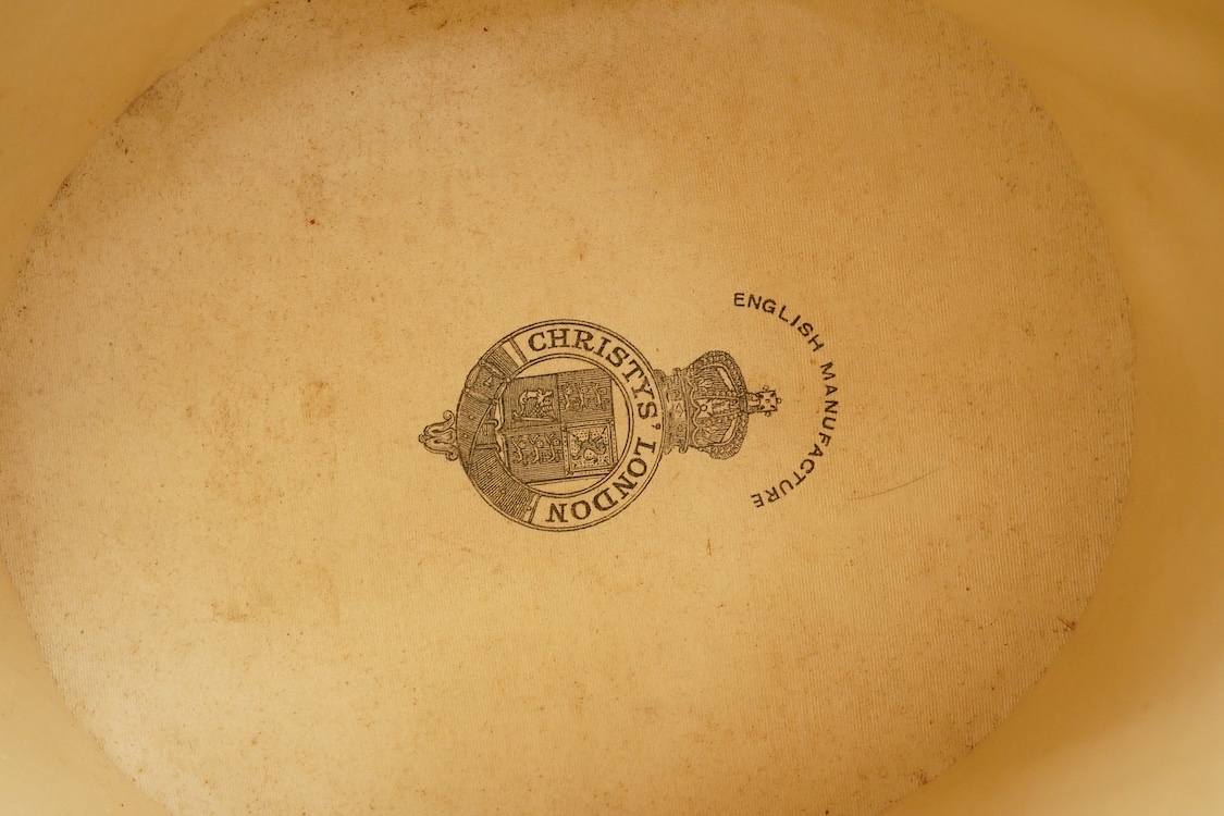 A cased Christys’ London black silk top hat, head-hole 20x16cm